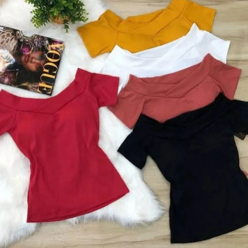 Kit 4 Blusa Feminina Canelada Decote