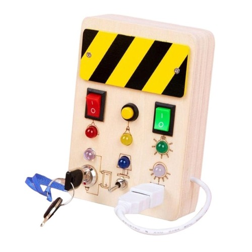 Placa de Madeira para Crianças Pequenas com Botões de Interruptor de Luz Placa de Ocupação Montessori para Ensino de Educação Infantil, USB