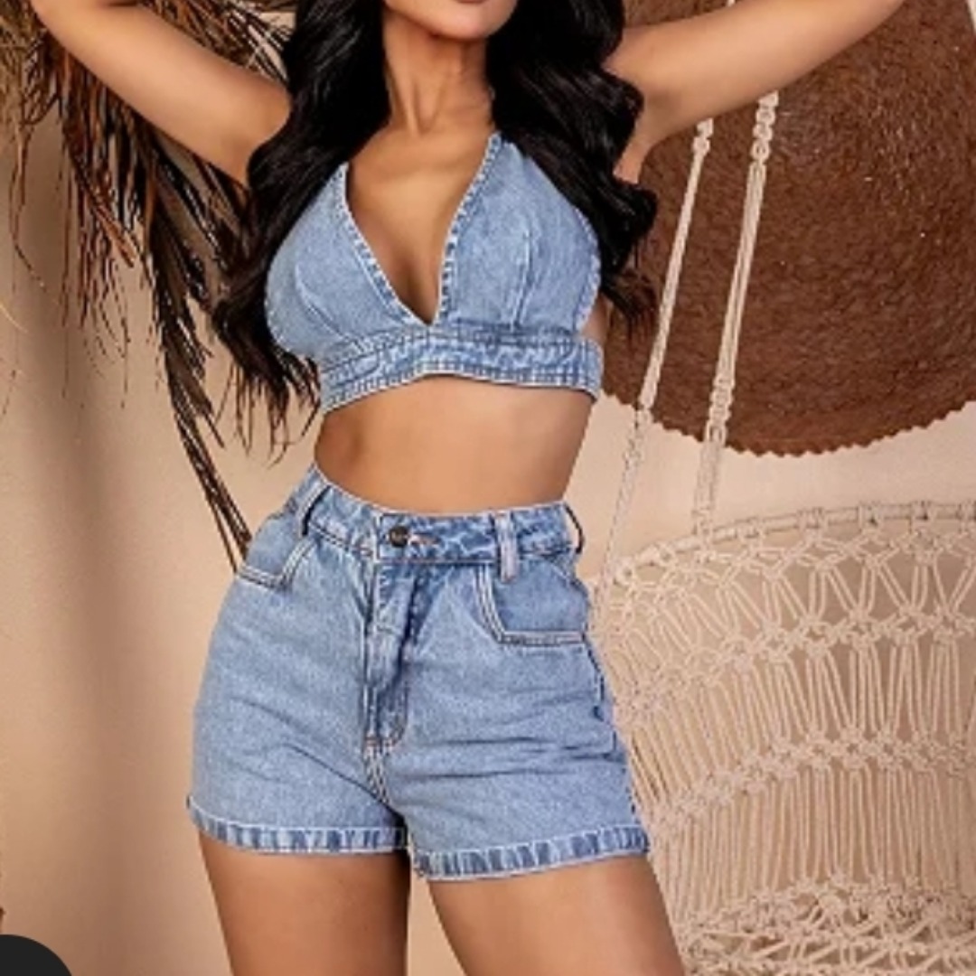 Short jeans com cropped